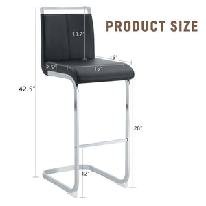 English Elm Modern Pu Leather Bar Stools Set of 6 with Silver C-leg Frame for Kitchen Islands Black+Silver W1151P376537