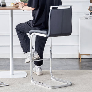 English Elm Modern Pu Leather Bar Stools Set of 6 with Silver C-leg Frame for Kitchen Islands Black+Silver W1151P376537
