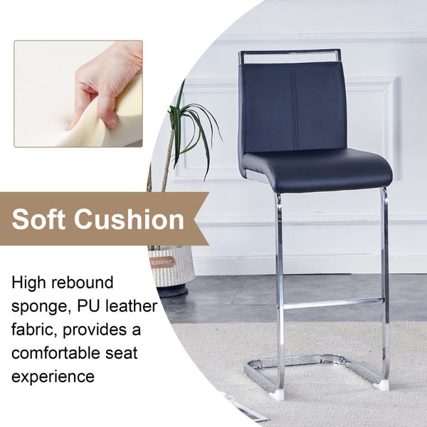 English Elm Modern Pu Leather Bar Stools Set of 6 with Silver C-leg Frame for Kitchen Islands Black+Silver W1151P376537