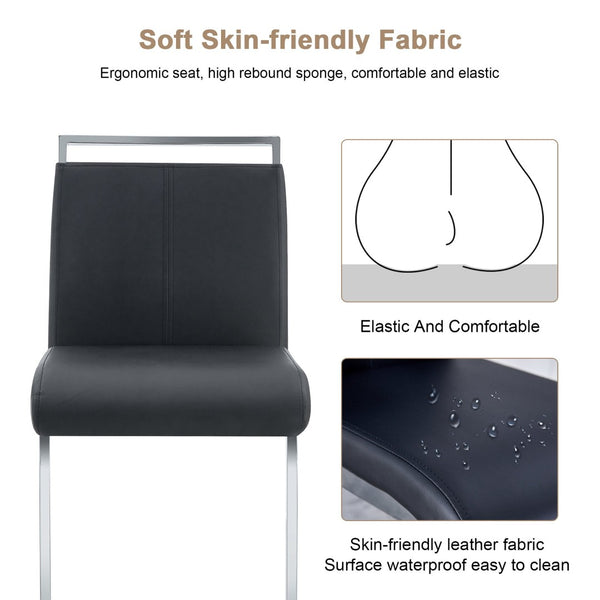 English Elm Modern Pu Leather Bar Stools Set of 6 with Silver C-leg Frame for Kitchen Islands Black+Silver W1151P376537