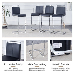 English Elm Modern Pu Leather Bar Stools Set of 6 with Silver C-leg Frame for Kitchen Islands Black+Silver W1151P376537