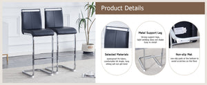 English Elm Modern Pu Leather Bar Stools Set of 6 with Silver C-leg Frame for Kitchen Islands Black+Silver W1151P376537