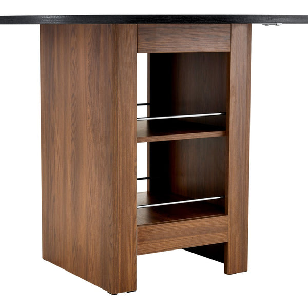 English Elm 42 Inch Round Mdf Dining Table with Double Shelf Storage for Kitchen or Apartment Black W1151P382515