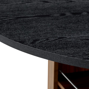 English Elm 42 Inch Round Mdf Dining Table with Double Shelf Storage for Kitchen or Apartment Black W1151P382515