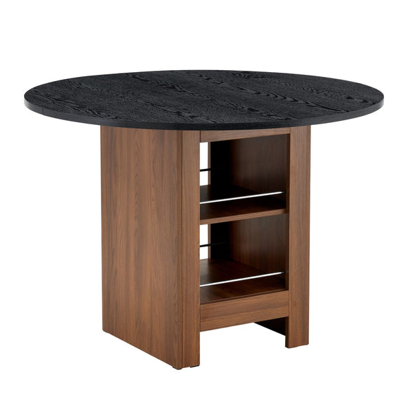 English Elm 42 Inch Round Mdf Dining Table with Double Shelf Storage for Kitchen or Apartment Black W1151P382515