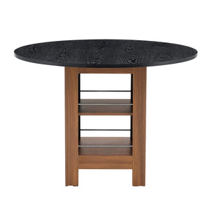 English Elm 42 Inch Round Mdf Dining Table with Double Shelf Storage for Kitchen or Apartment Black W1151P382515