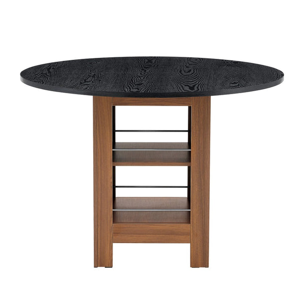 English Elm 42 Inch Round Mdf Dining Table with Double Shelf Storage for Kitchen or Apartment Black W1151P382515