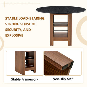 English Elm 42 Inch Round Mdf Dining Table with Double Shelf Storage for Kitchen or Apartment Black W1151P382515