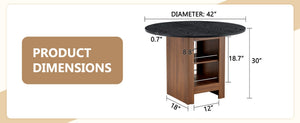 English Elm 42 Inch Round Mdf Dining Table with Double Shelf Storage for Kitchen or Apartment Black W1151P382515