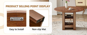 English Elm 42 Inch Round Mdf Dining Table with Double Shelf Storage for Kitchen or Apartment Walnut W1151P382519