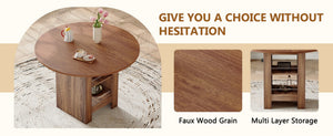 English Elm 42 Inch Round Mdf Dining Table with Double Shelf Storage for Kitchen or Apartment Walnut W1151P382519