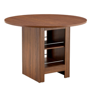 English Elm 42 Inch Round Mdf Dining Table with Double Shelf Storage for Kitchen or Apartment Walnut W1151P382519