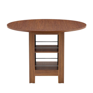 English Elm 42 Inch Round Mdf Dining Table with Double Shelf Storage for Kitchen or Apartment Walnut W1151P382519