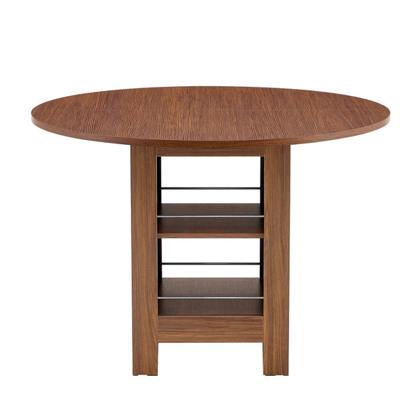 English Elm 42 Inch Round Mdf Dining Table with Double Shelf Storage for Kitchen or Apartment Walnut W1151P382519