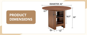 English Elm 42 Inch Round Mdf Dining Table with Double Shelf Storage for Kitchen or Apartment Walnut W1151P382519