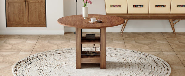 English Elm 42 Inch Round Mdf Dining Table with Double Shelf Storage for Kitchen or Apartment Walnut W1151P382519