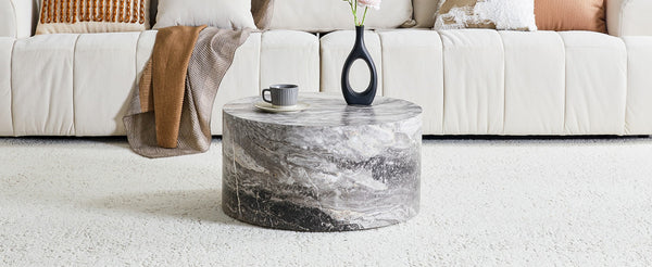 English Elm Simple Marble Top Round Coffee Table Low Profile Contemporary Accent for Living Rooms W1151P421168