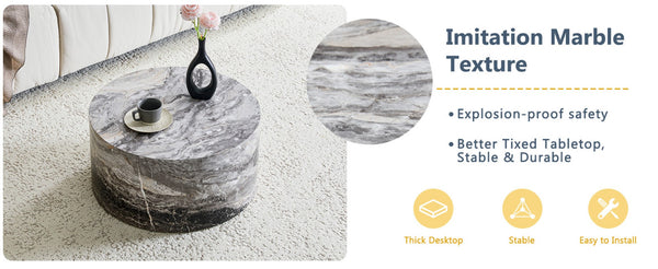 English Elm Simple Marble Top Round Coffee Table Low Profile Contemporary Accent for Living Rooms W1151P421168