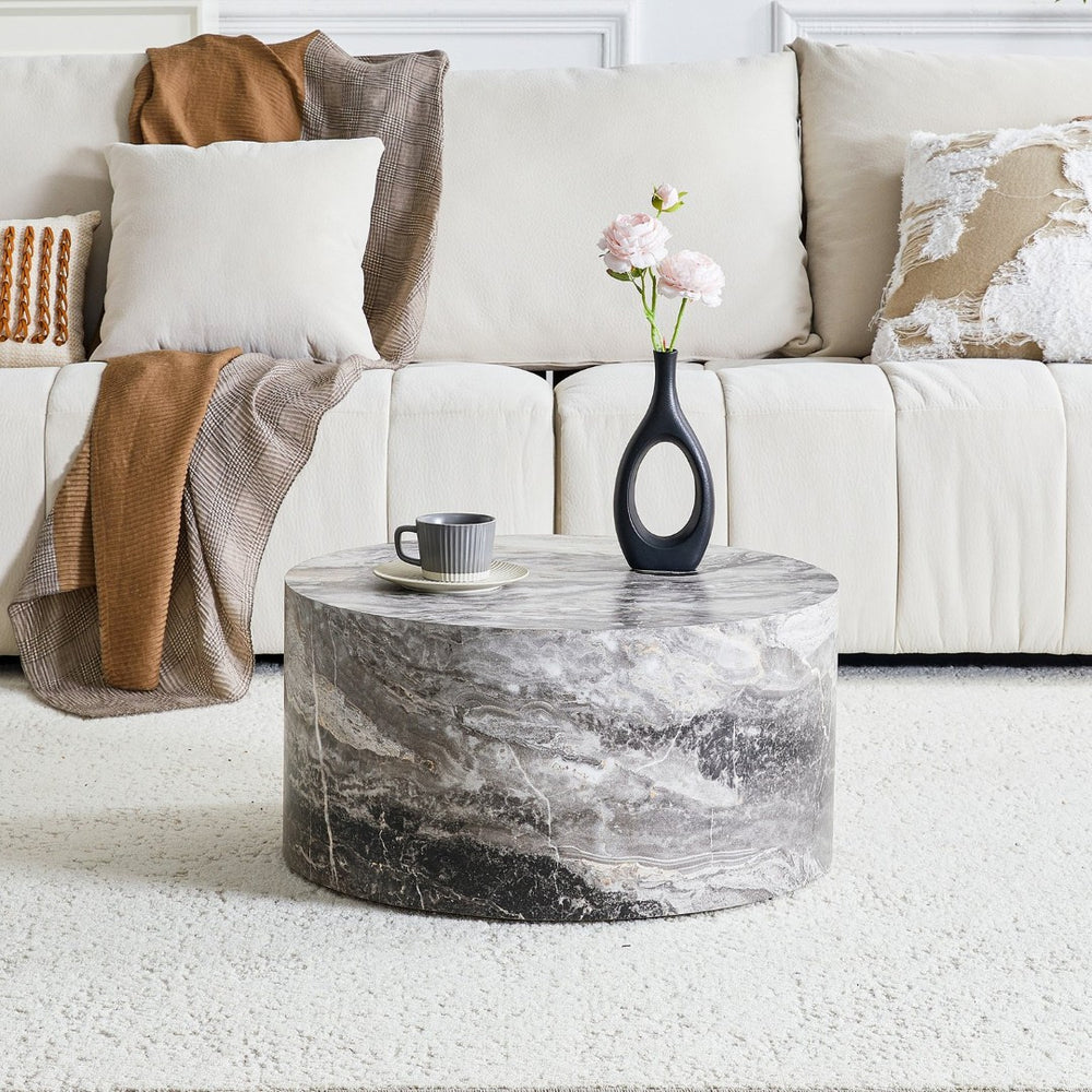 English Elm Simple Marble Top Round Coffee Table Low Profile Contemporary Accent for Living Rooms W1151P421168