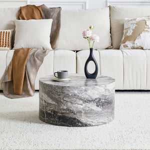 English Elm Simple Marble Top Round Coffee Table Low Profile Contemporary Accent for Living Rooms W1151P421168