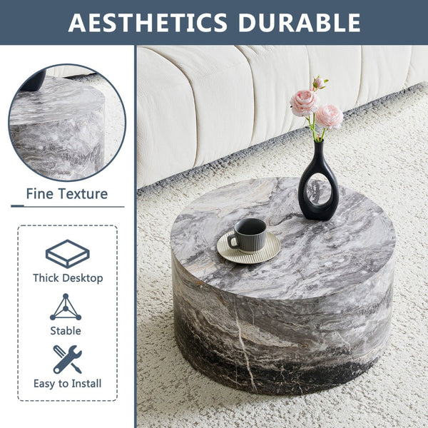 English Elm Simple Marble Top Round Coffee Table Low Profile Contemporary Accent for Living Rooms W1151P421168