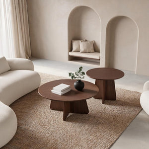 English Elm Retro-style Round Nesting Coffee Tables with Crisscross Base for Mid-century Living Rooms Walnut W1151P421941