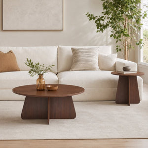 English Elm Retro-style Round Nesting Coffee Tables with Crisscross Base for Mid-century Living Rooms Walnut W1151P421941