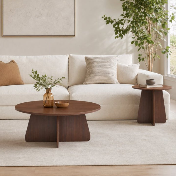English Elm Retro-style Round Nesting Coffee Tables with Crisscross Base for Mid-century Living Rooms Walnut W1151P421941