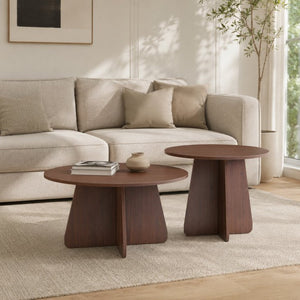 English Elm Retro-style Round Nesting Coffee Tables with Crisscross Base for Mid-century Living Rooms Walnut W1151P421941