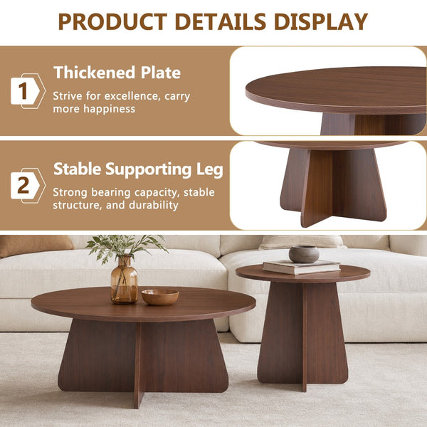 English Elm Retro-style Round Nesting Coffee Tables with Crisscross Base for Mid-century Living Rooms Walnut W1151P421941