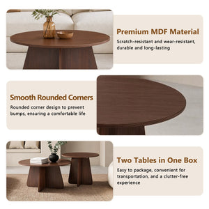 English Elm Retro-style Round Nesting Coffee Tables with Crisscross Base for Mid-century Living Rooms Walnut W1151P421941