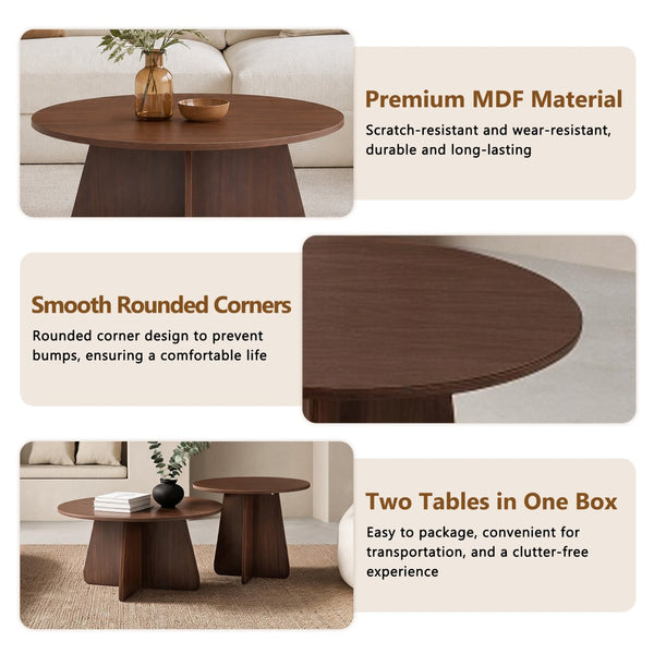 English Elm Retro-style Round Nesting Coffee Tables with Crisscross Base for Mid-century Living Rooms Walnut W1151P421941