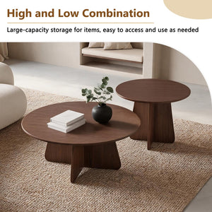 English Elm Retro-style Round Nesting Coffee Tables with Crisscross Base for Mid-century Living Rooms Walnut W1151P421941