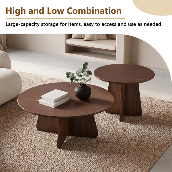 English Elm Retro-style Round Nesting Coffee Tables with Crisscross Base for Mid-century Living Rooms Walnut W1151P421941