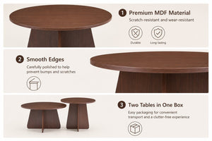 English Elm Retro-style Round Nesting Coffee Tables with Crisscross Base for Mid-century Living Rooms Walnut W1151P421941