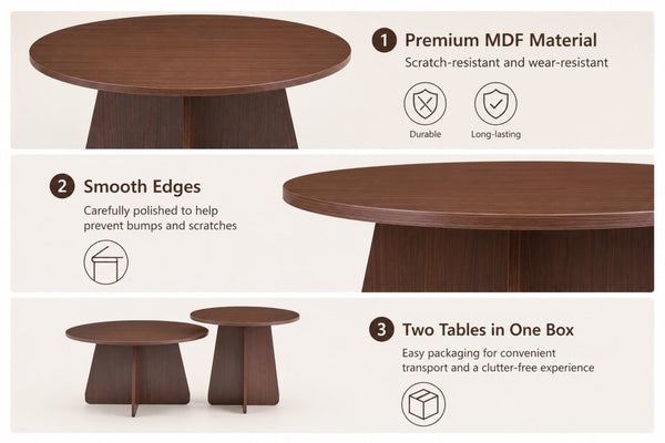 English Elm Retro-style Round Nesting Coffee Tables with Crisscross Base for Mid-century Living Rooms Walnut W1151P421941