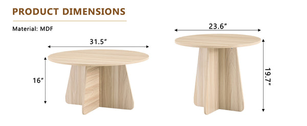 English Elm Retro-style Round Nesting Coffee Tables with Crisscross Base for Mid-century Living Rooms Natural Wood W1151P421942