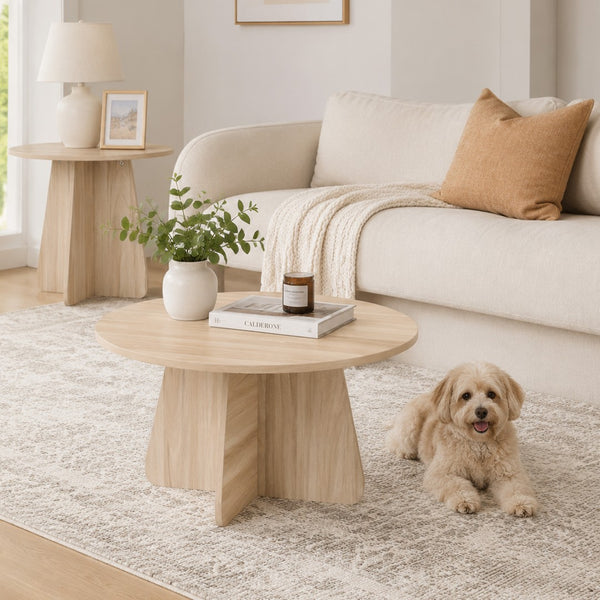 English Elm Retro-style Round Nesting Coffee Tables with Crisscross Base for Mid-century Living Rooms Natural Wood W1151P421942