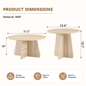 English Elm Retro-style Round Nesting Coffee Tables with Crisscross Base for Mid-century Living Rooms Natural Wood W1151P421942