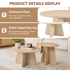 English Elm Retro-style Round Nesting Coffee Tables with Crisscross Base for Mid-century Living Rooms Natural Wood W1151P421942
