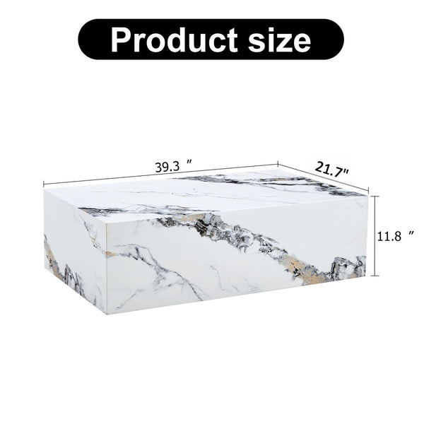 English Elm 39.3*21.7*11.8 Inch MDF Coffee Table with Marble Pattern Laminate Low Profile Living Room Accent White - A W1151P423231