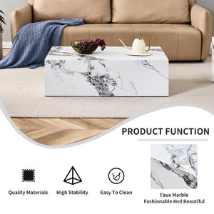 English Elm 39.3*21.7*11.8 Inch MDF Coffee Table with Marble Pattern Laminate Low Profile Living Room Accent White - A W1151P423231