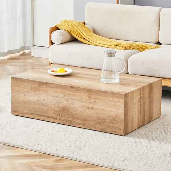 English Elm Elevate Any Living Room with a Low Profile MDF Coffee Table in Light Grain Finish Natural Wood W1151P423234