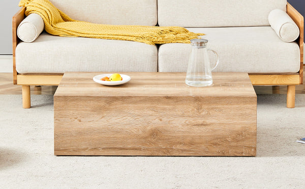 English Elm Elevate Any Living Room with a Low Profile MDF Coffee Table in Light Grain Finish Natural Wood W1151P423234