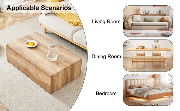 English Elm Elevate Any Living Room with a Low Profile MDF Coffee Table in Light Grain Finish Natural Wood W1151P423234