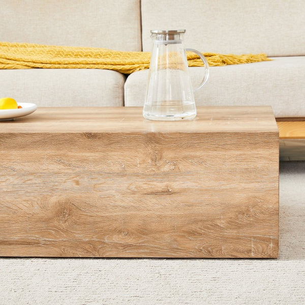 English Elm Elevate Any Living Room with a Low Profile MDF Coffee Table in Light Grain Finish Natural Wood W1151P423234