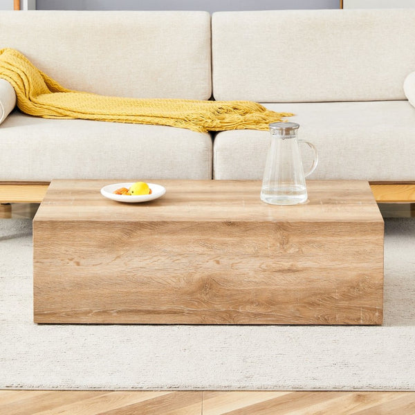 English Elm Elevate Any Living Room with a Low Profile MDF Coffee Table in Light Grain Finish Natural Wood W1151P423234