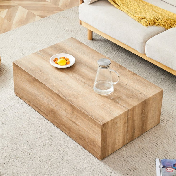 English Elm Elevate Any Living Room with a Low Profile MDF Coffee Table in Light Grain Finish Natural Wood W1151P423234