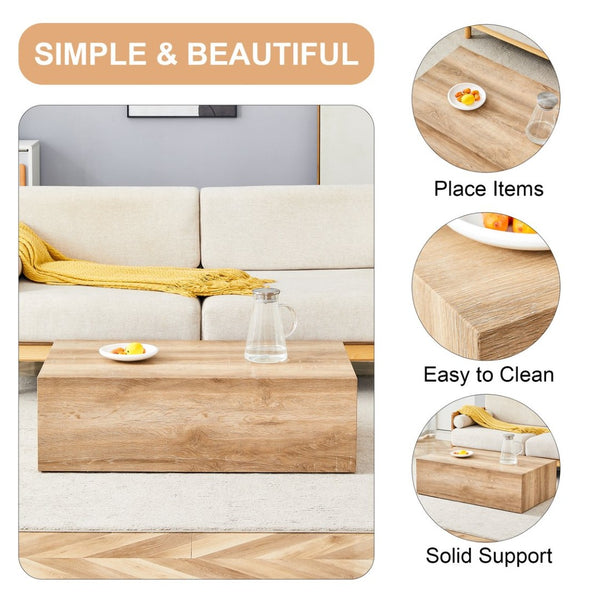 English Elm Elevate Any Living Room with a Low Profile MDF Coffee Table in Light Grain Finish Natural Wood W1151P423234