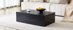 English Elm 39.3*21.7*11.8 Inch MDF Coffee Table with Marble Pattern Laminate Low Profile Living Room Accent Black W1151P423235